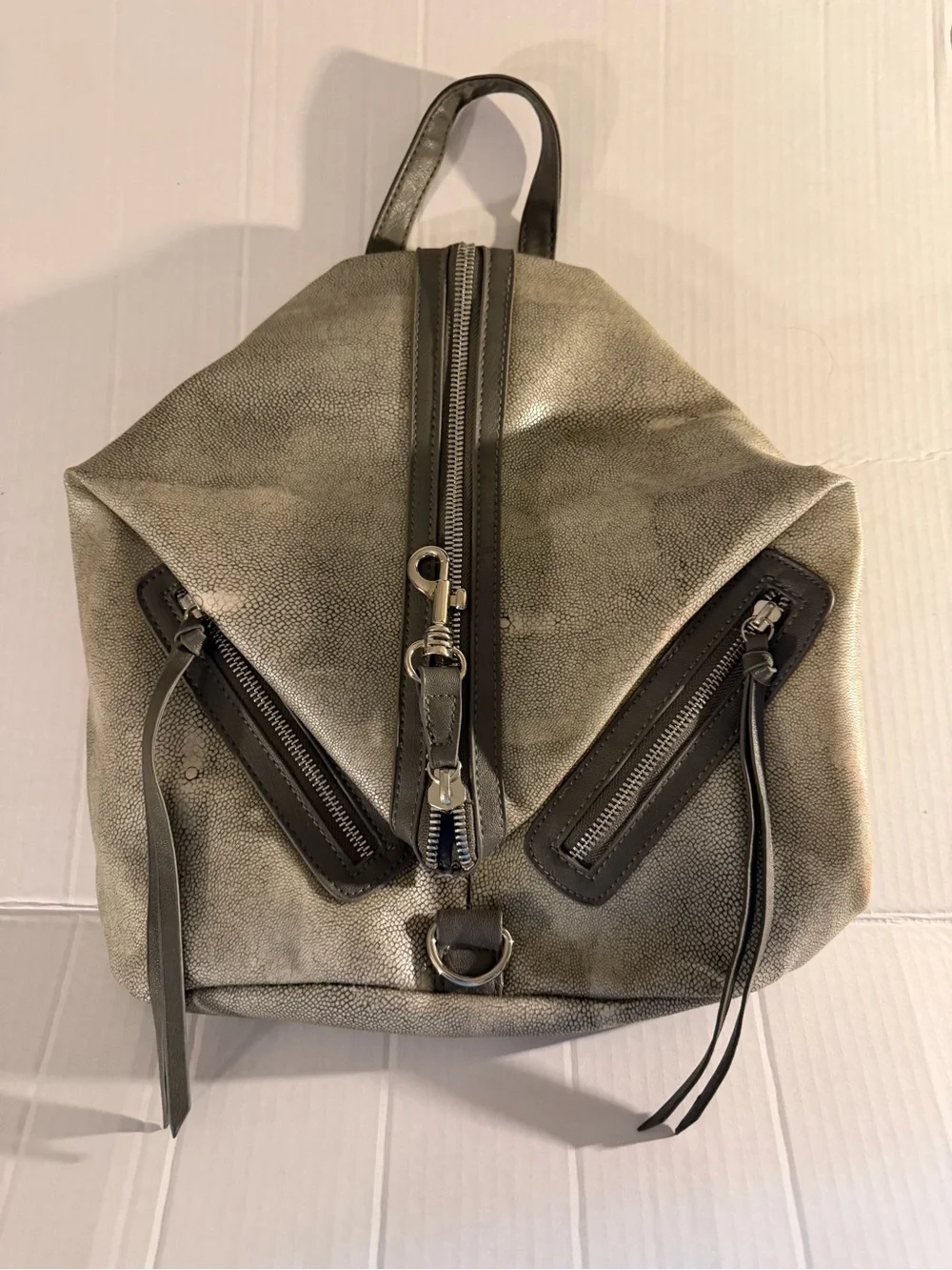 #223 Metallic Gray Women’s Backpack with Zipper Accents